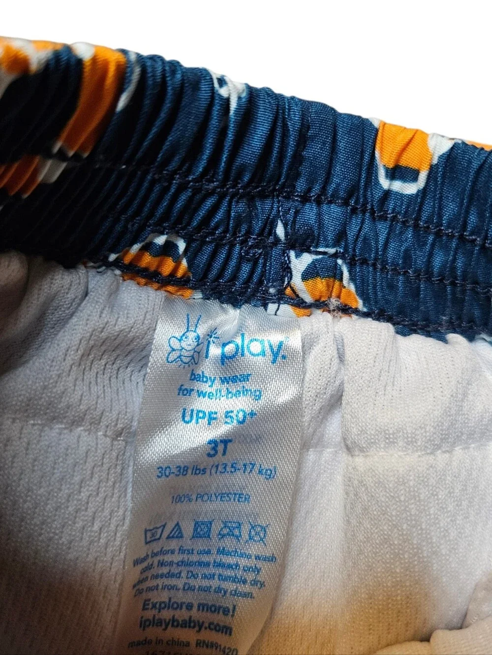 iPlay 3T Navy Orange Life Preserver Swim Trunks UPF 50+